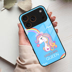 Blue Unicorn Queen Glass Phone Case For iPhone 17 Pro