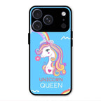 Blue Unicorn Queen Glass Phone Case For iPhone 17 Pro