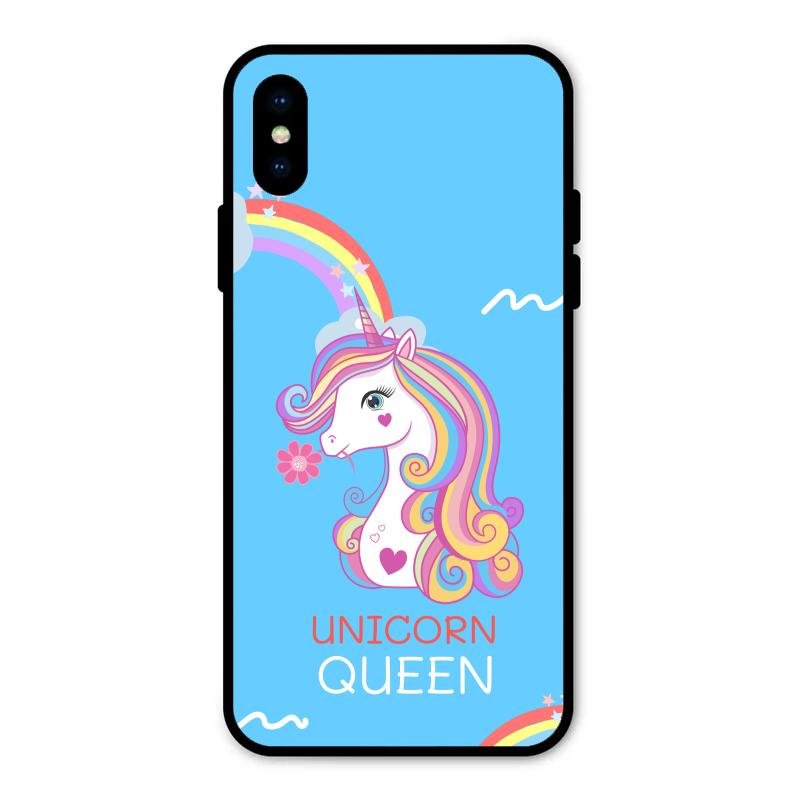 Blue Unicorn Queen Glass Phone Case For iPhone XS