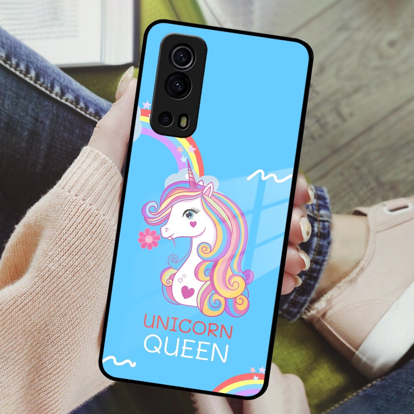Blue Unicorn Queen Glass Phone Case For Vivo