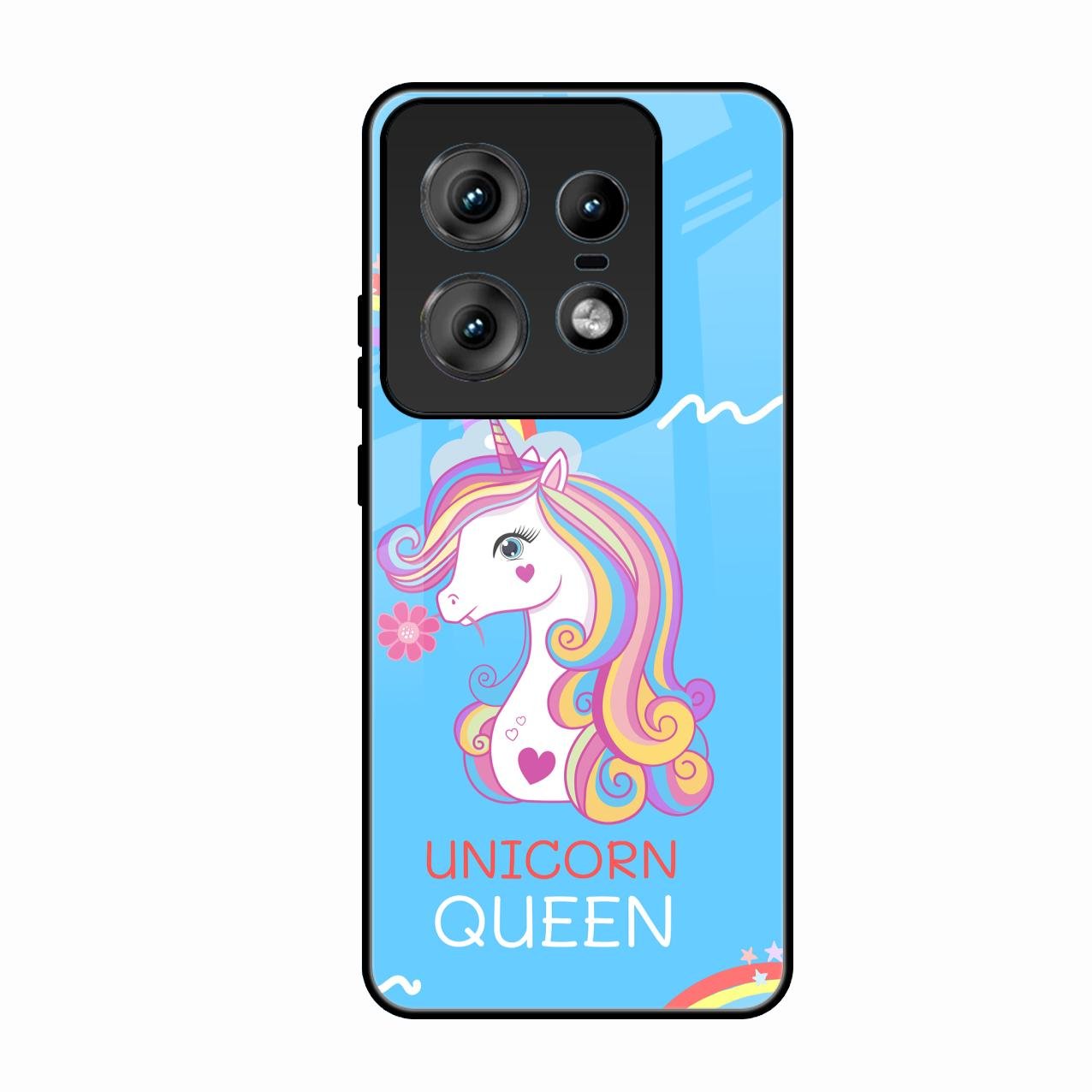 Blue Unicorn Queen Glass Phone Case For Motorola Edge 50 Pro