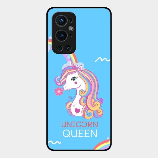 Blue Unicorn Queen Glass Phone Case For Oneplus 9 Pro 5G
