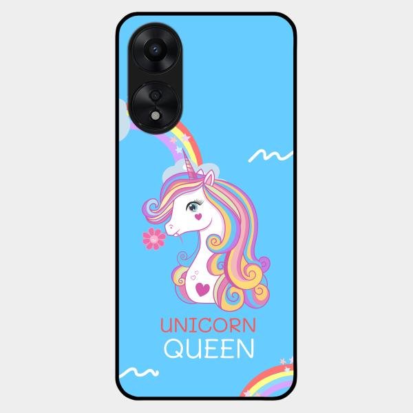 Blue Unicorn Queen Glass Phone Case For Oppo A78 5G