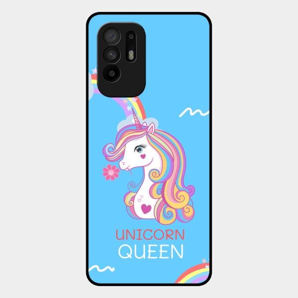 Blue Unicorn Queen Glass Phone Case For Oppo F19 Pro Plus 5G