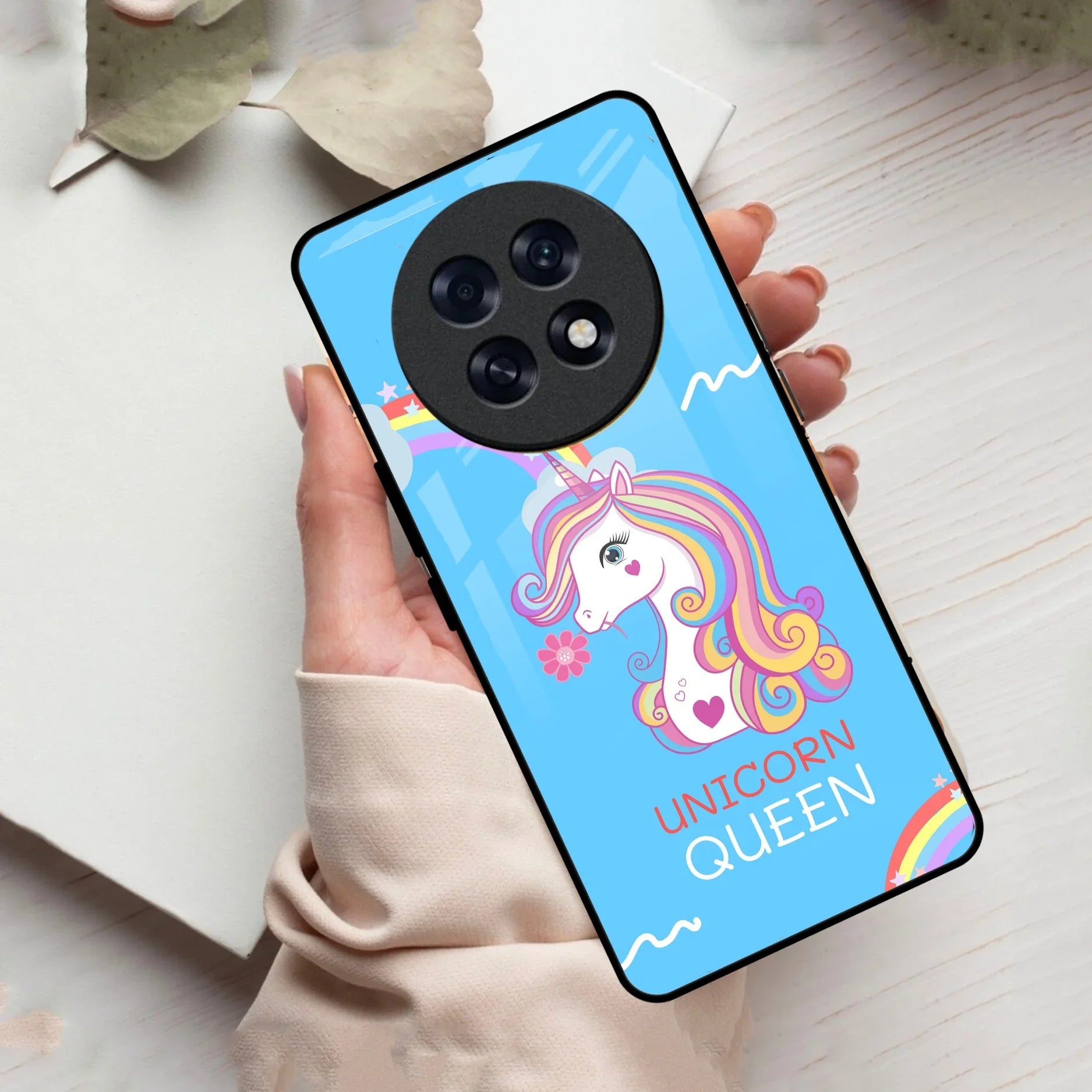 Blue Unicorn Queen Glass Phone Case For Oppo