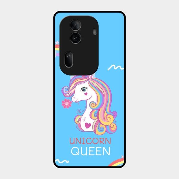 Blue Unicorn Queen Glass Phone Case For Oppo Reno 11 Pro 5G