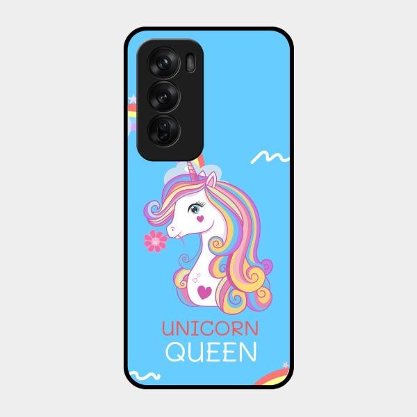 Blue Unicorn Queen Glass Phone Case For Oppo Reno 12 Pro 5G