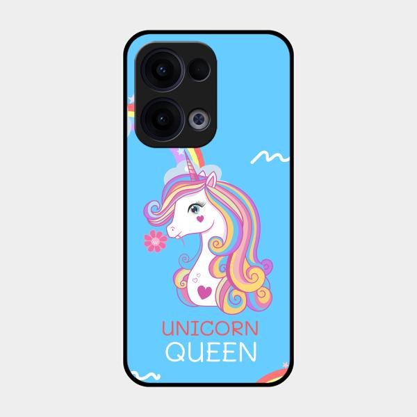 Blue Unicorn Queen Glass Phone Case For Oppo Reno 13 5G