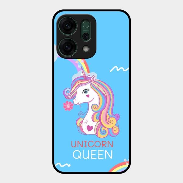 Blue Unicorn Queen Glass Phone Case For Oppo Reno 14 5G