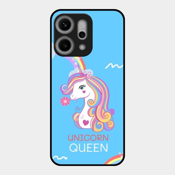 Blue Unicorn Queen Glass Phone Case For Oppo Reno 14 Pro 5G