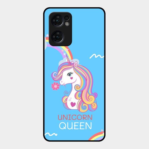 Blue Unicorn Queen Glass Phone Case For Oppo Reno 7 5G