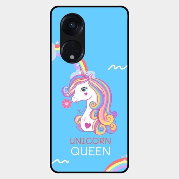 Blue Unicorn Queen Glass Phone Case For Oppo Reno 8T 5G