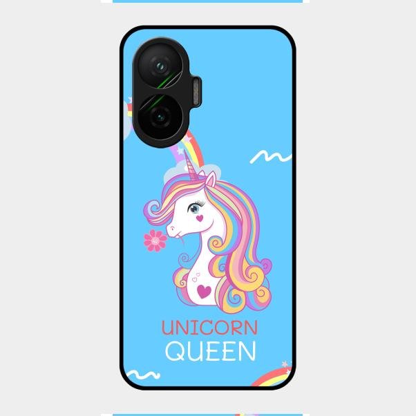 Blue Unicorn Queen Glass Phone Case For Poco F7 5G