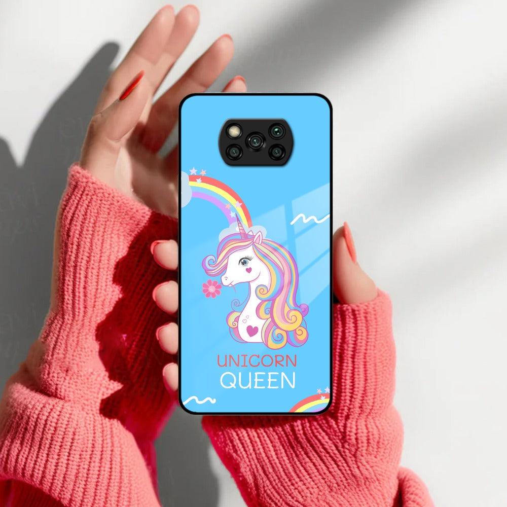 Blue Unicorn Queen Glass Phone Case For Poco