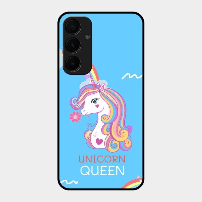 Blue Unicorn Queen Glass Phone Case For Samsung Galaxy A55 5G