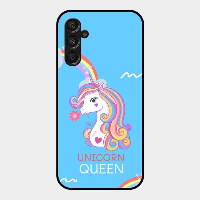 Blue Unicorn Queen Glass Phone Case For Samsung Galaxy M34 5G