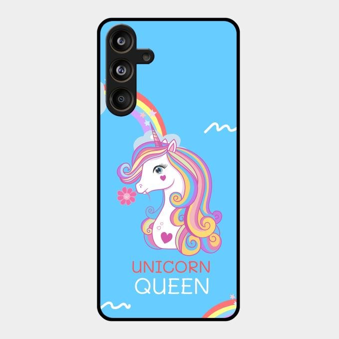 Blue Unicorn Queen Glass Phone Case For Samsung Galaxy M55 5G