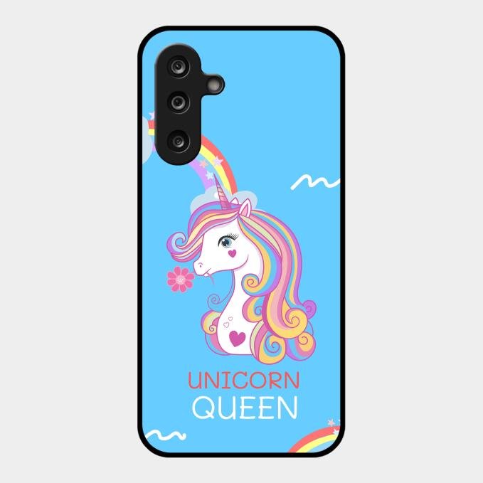 Blue Unicorn Queen Glass Phone Case For Samsung Galaxy M56 5G
