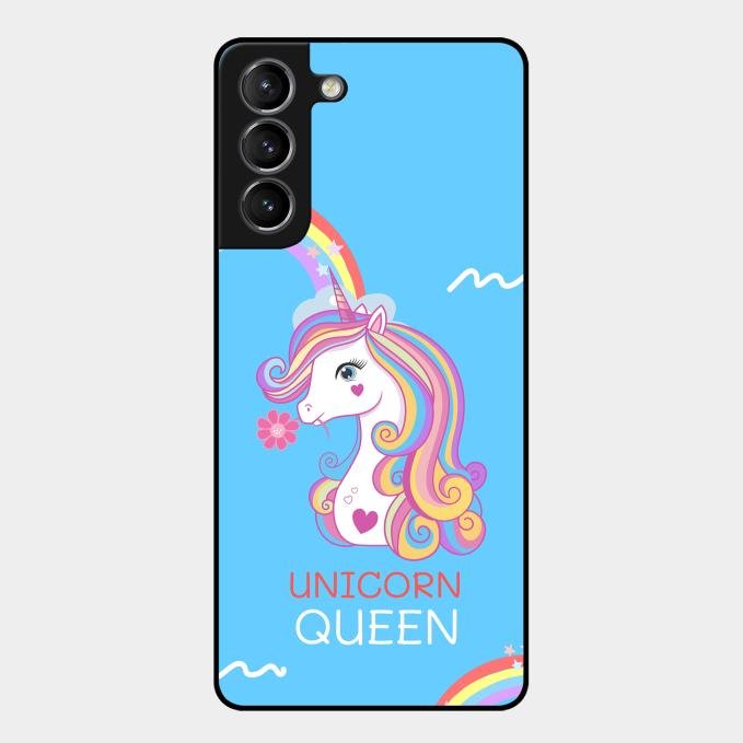 Blue Unicorn Queen Glass Phone Case For Samsung Galaxy S21 Plus