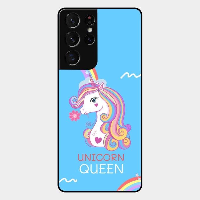 Blue Unicorn Queen Glass Phone Case For Samsung Galaxy S21 Ultra