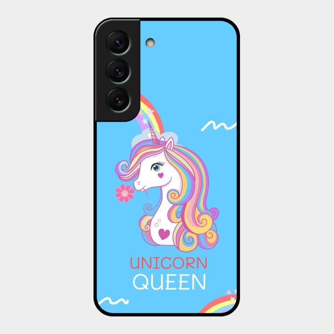 Blue Unicorn Queen Glass Phone Case For Samsung Galaxy S22 5G