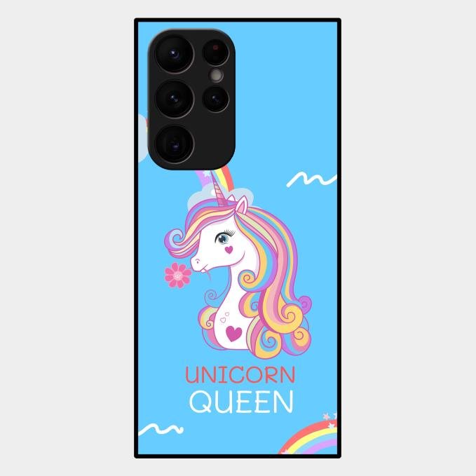 Blue Unicorn Queen Glass Phone Case For Samsung Galaxy S22 Ultra 5G