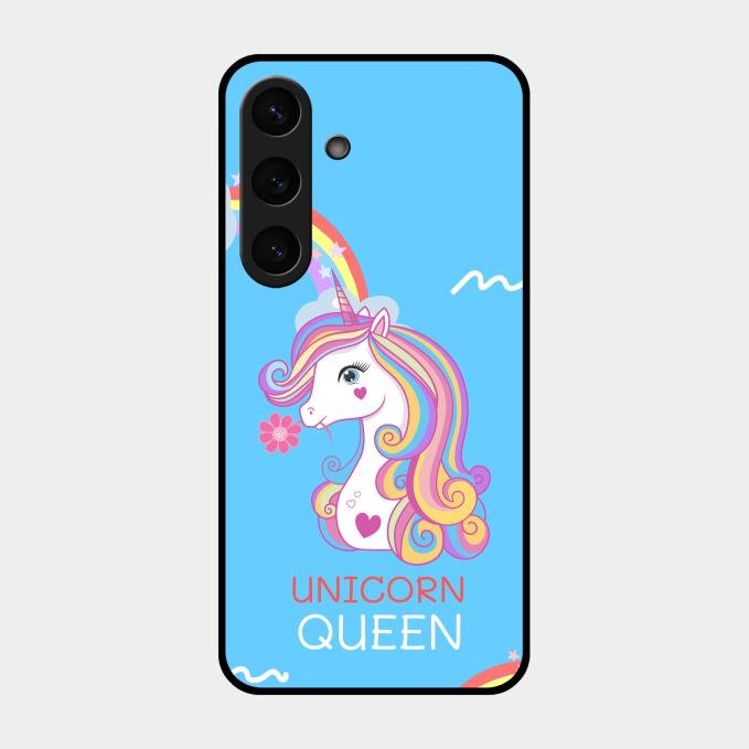Blue Unicorn Queen Glass Phone Case For Samsung Galaxy S24 5G