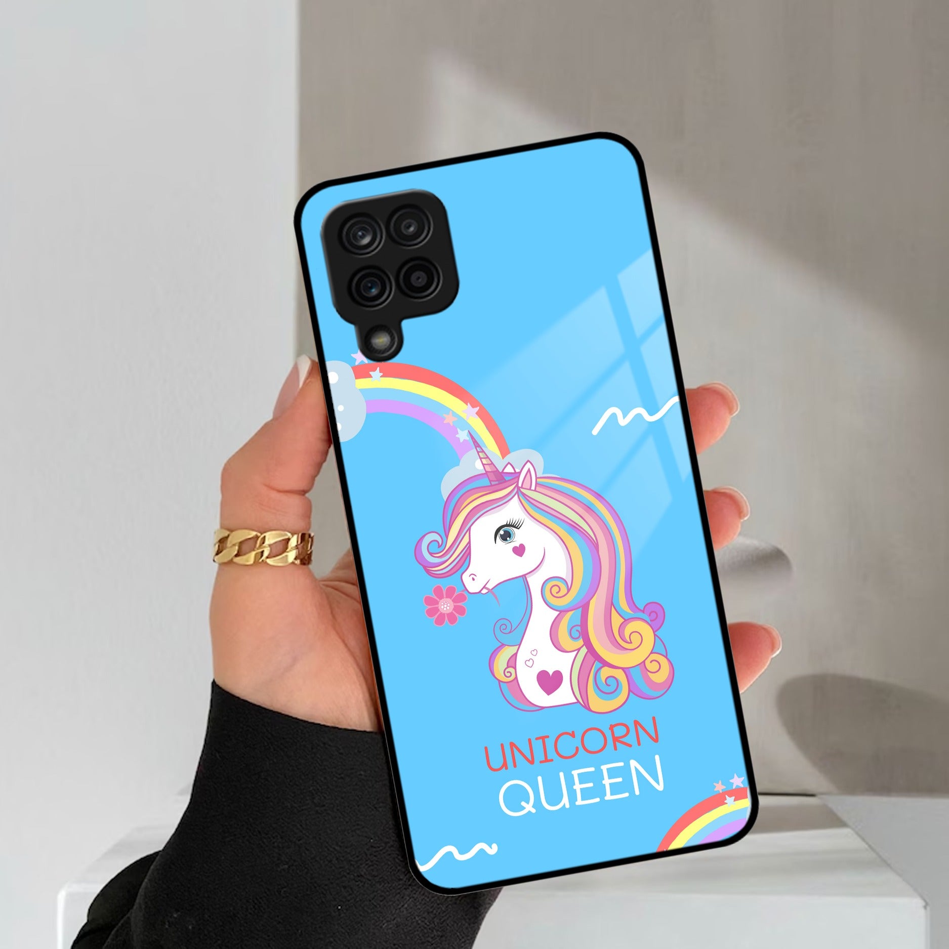 Blue Unicorn Queen Glass Phone Case For Samsung Galaxy M42 5G