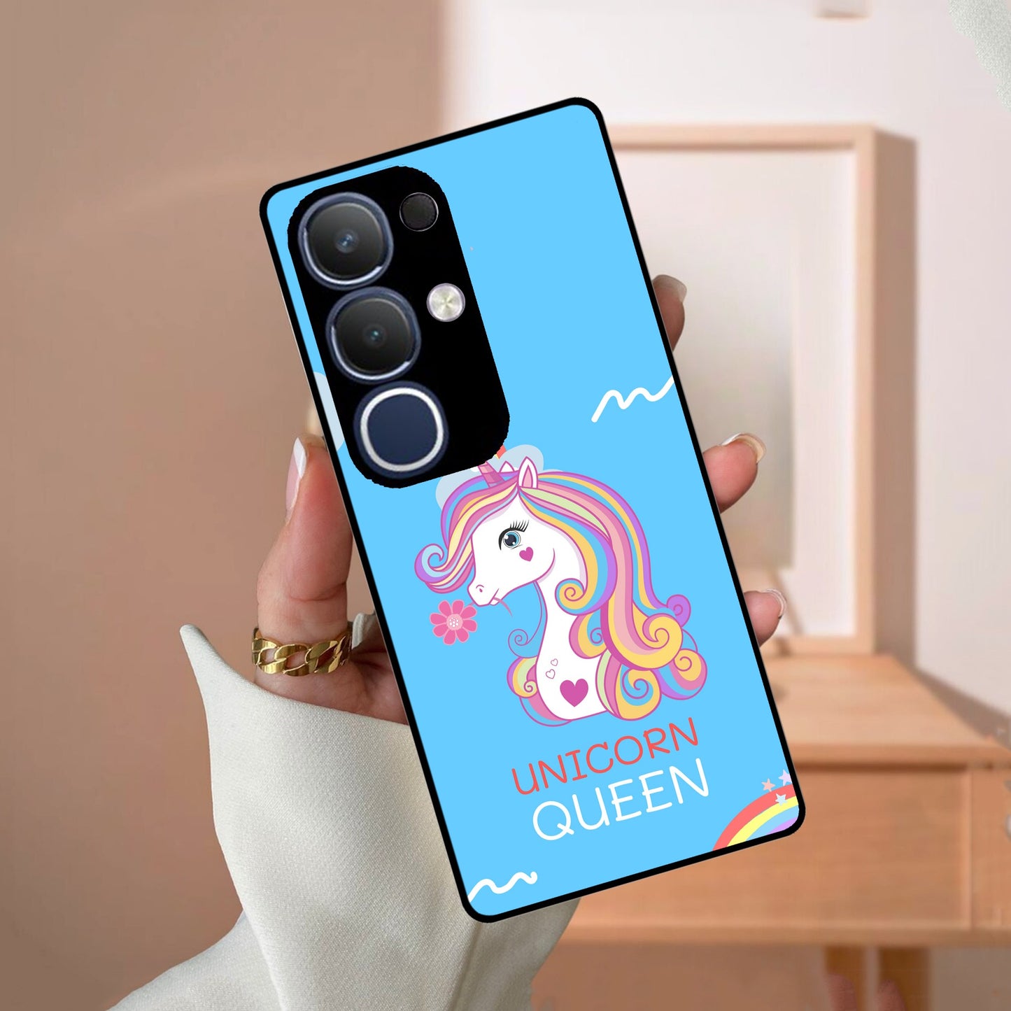 Blue Unicorn Queen Glass Phone Case For Vivo
