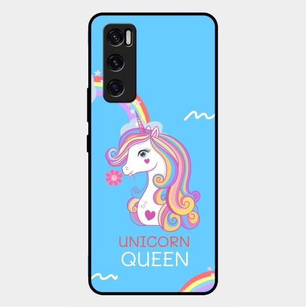 Blue Unicorn Queen Glass Phone Case For Vivo V20 Se