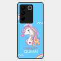 Blue Unicorn Queen Glass Phone Case For Vivo V27 Pro 5G