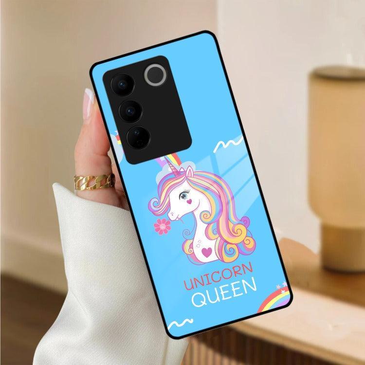 Blue Unicorn Queen Glass Phone Case For Vivo