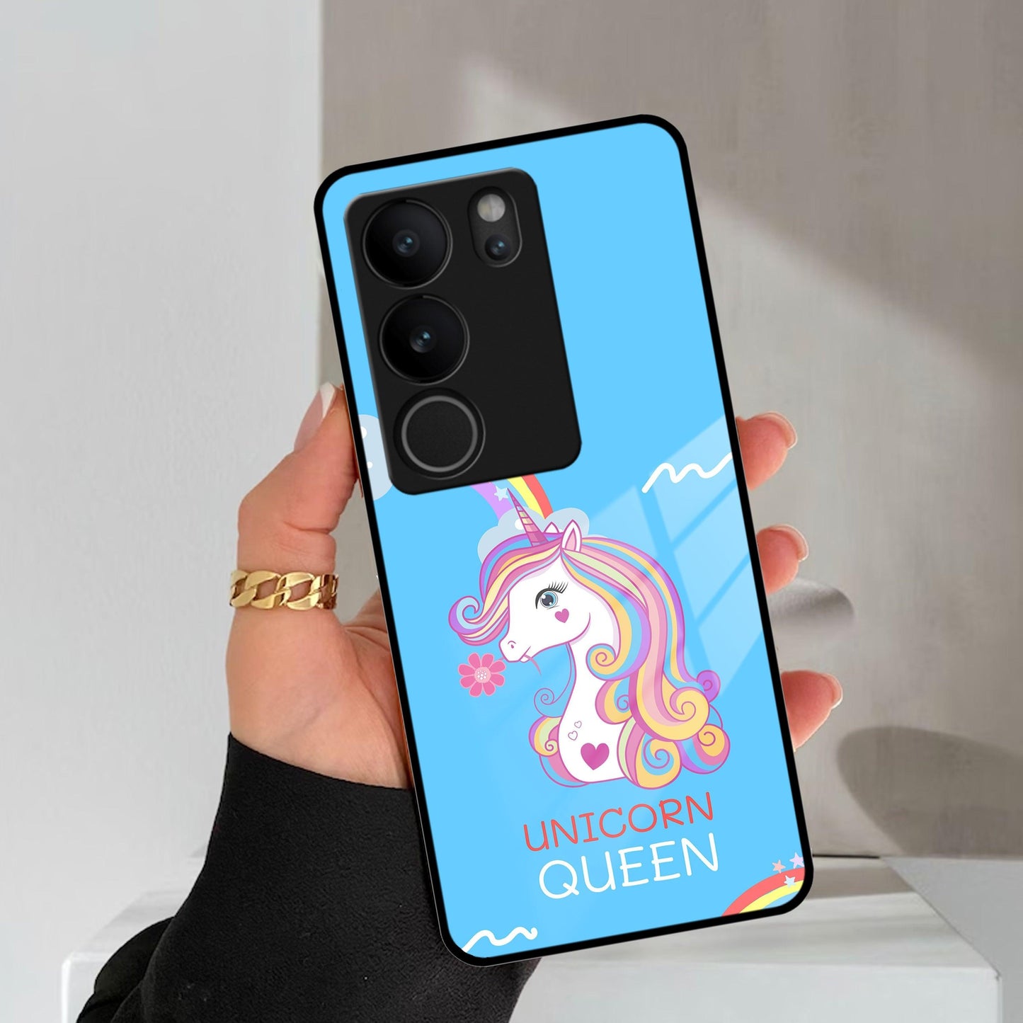 Blue Unicorn Queen Glass Phone Case For Vivo