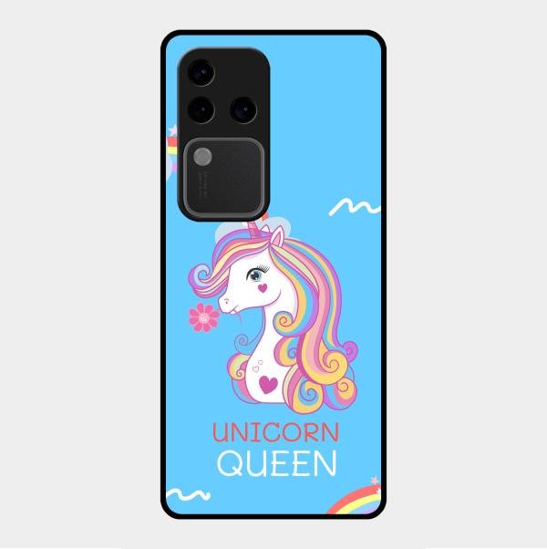 Blue Unicorn Queen Glass Phone Case For Vivo V30 Pro 5G