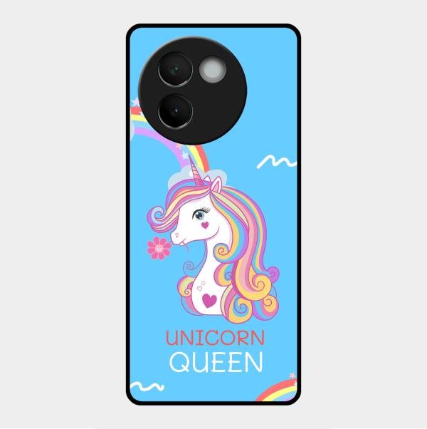 Blue Unicorn Queen Glass Phone Case For Vivo V30E 5G