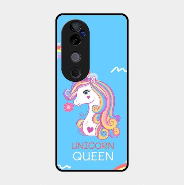 Blue Unicorn Queen Glass Phone Case For Vivo V40 Pro 5G