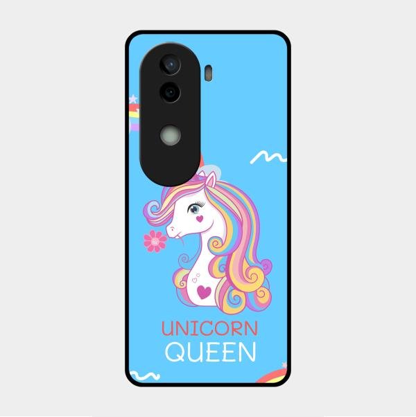 Blue Unicorn Queen Glass Phone Case For Vivo V40E 5G
