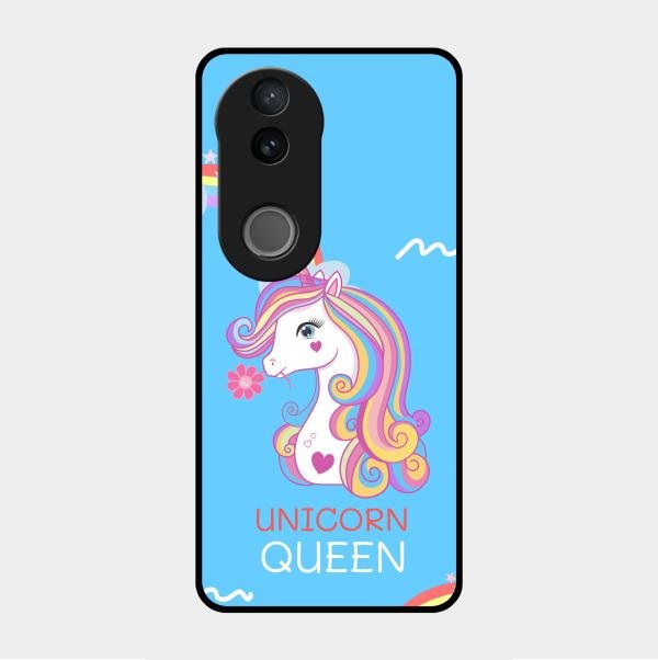 Blue Unicorn Queen Glass Phone Case For Vivo V50 5G
