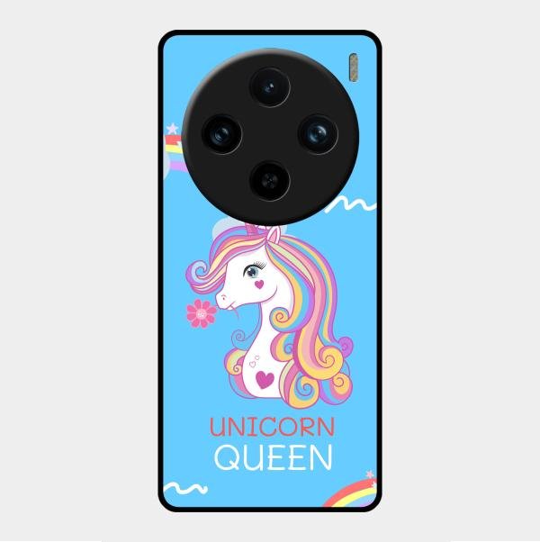 Blue Unicorn Queen Glass Phone Case For Vivo X100 Pro 5G