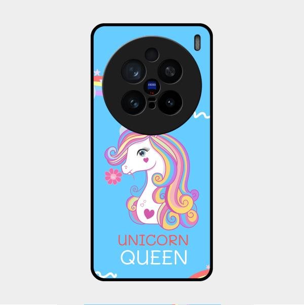 Blue Unicorn Queen Glass Phone Case For Vivo X200 Pro 5G