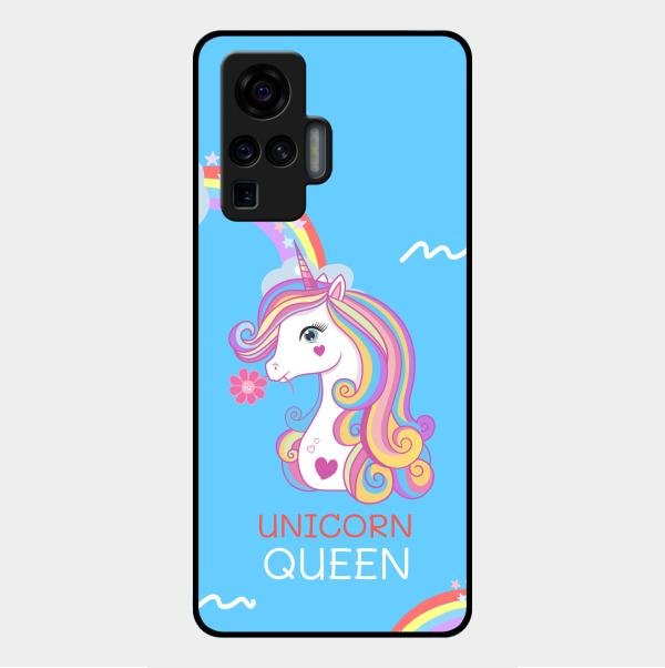 Blue Unicorn Queen Glass Phone Case For Vivo X50 Pro 5G