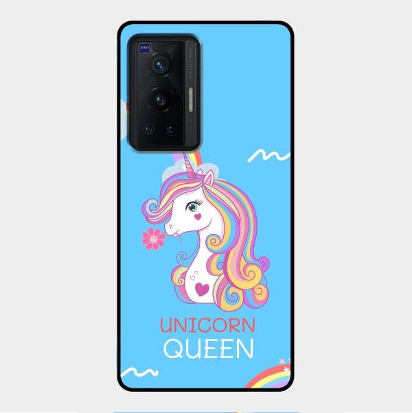 Blue Unicorn Queen Glass Phone Case For Vivo X70 Pro 5G