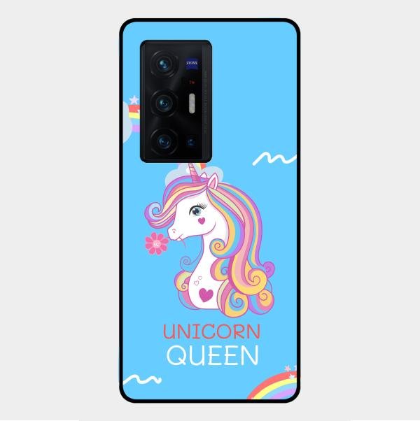 Blue Unicorn Queen Glass Phone Case For Vivo X70 Pro Plus 5G