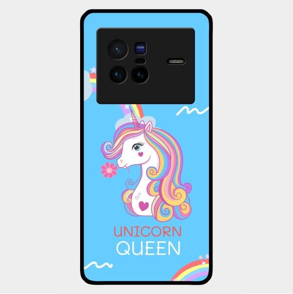 Blue Unicorn Queen Glass Phone Case For Vivo X80 5G