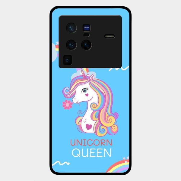 Blue Unicorn Queen Glass Phone Case For Vivo X80 Pro 5G