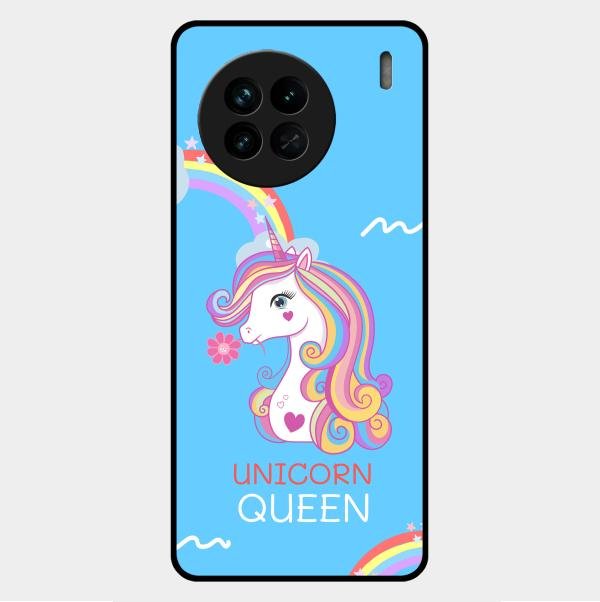 Blue Unicorn Queen Glass Phone Case For Vivo X90 5G