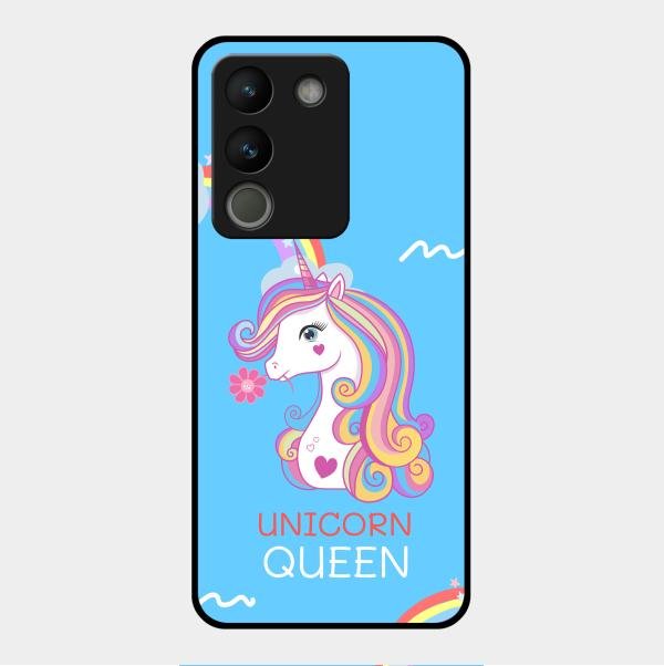 Blue Unicorn Queen Glass Phone Case For Vivo Y200 5G