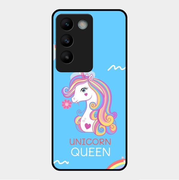 Blue Unicorn Queen Glass Phone Case For Vivo Y200E 5G