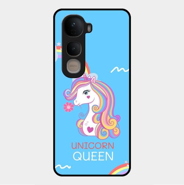 Blue Unicorn Queen Glass Phone Case For Vivo Y400 5G