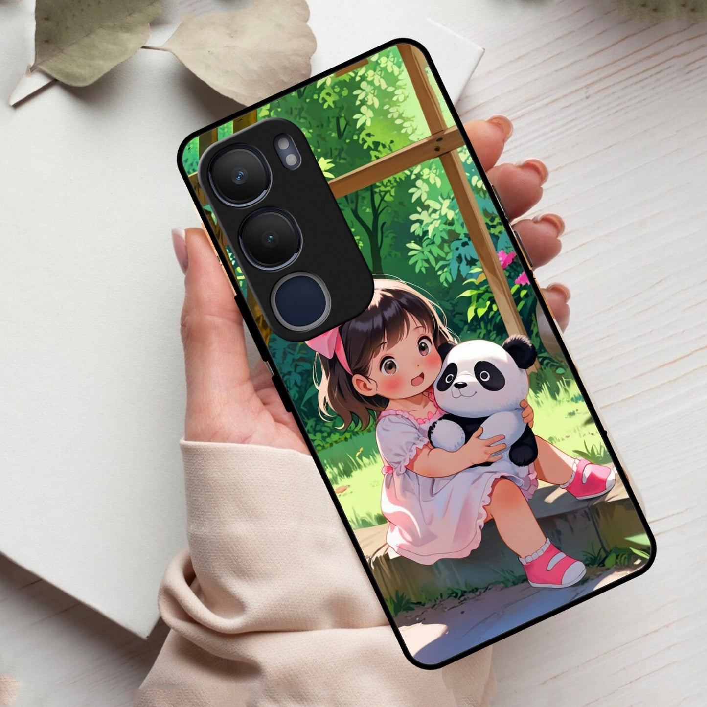 Blush & Panda Glass Case Cover For Vivo
